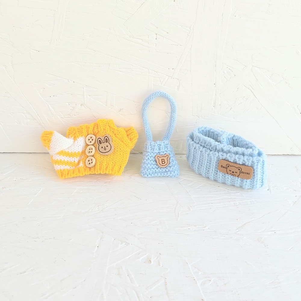 LABUBU | Yellow & Blue Knitted Doll Clothing & Accessories Set (Clothes Only)